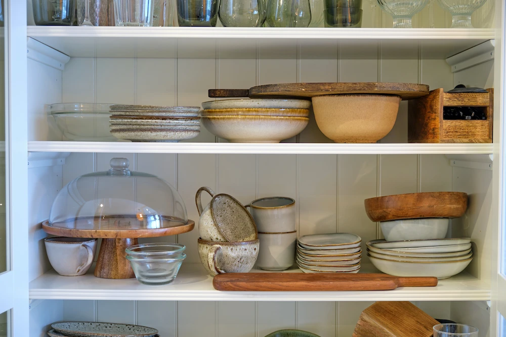 cupboard with dishes