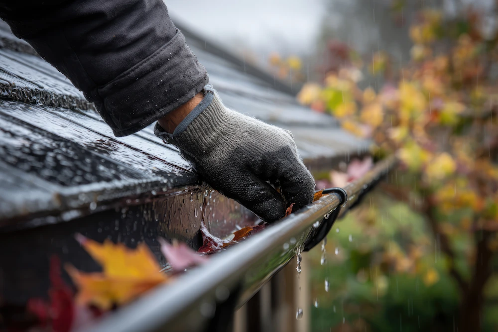 removing leaves from gutter