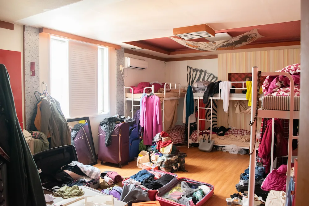 cluttered dorm room