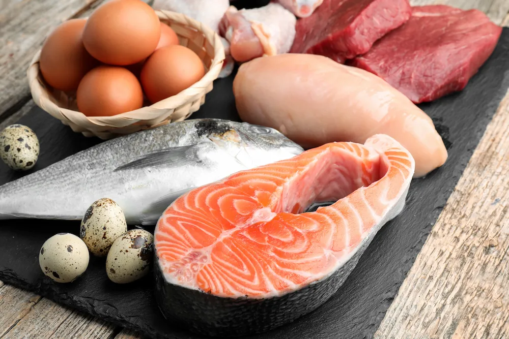 raw meat and eggs
